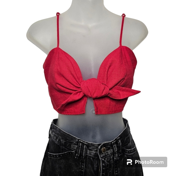 Morning Mist Red Strappy Crop Front Tie Top Sz 10 M - Picture 8 of 10